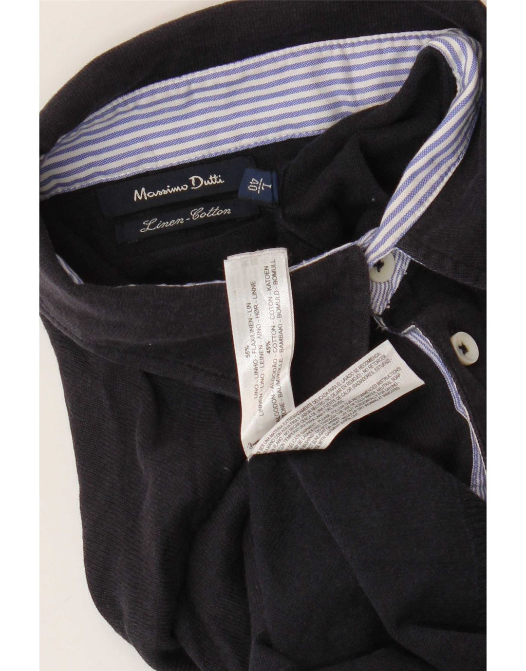 Massimo Dutti Maglione da uomo con collo alto in lino grande blu navy