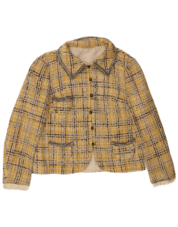 Giacca blazer vintage da donna a 6 bottoni UK 14 medio giallo a quadri