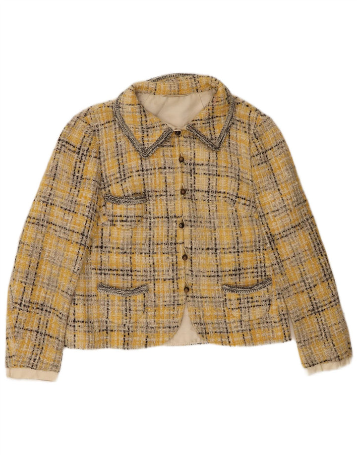 Giacca blazer vintage da donna a 6 bottoni UK 14 medio giallo a quadri