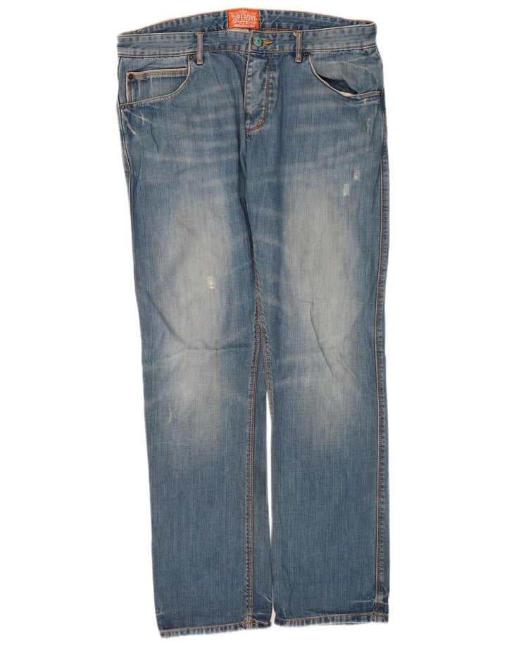 Jeans dritti invecchiati da uomo Superdry W34 L32 cotone blu