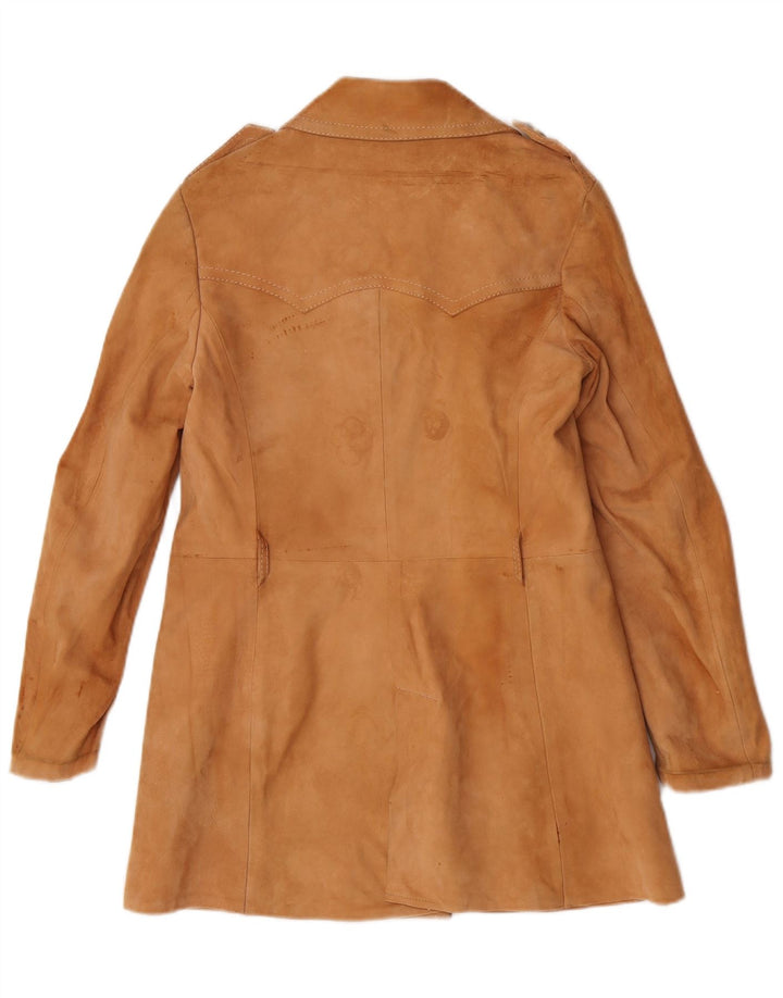 Cappotto doppiopetto vintage in pelle scamosciata militare da donna IT 44 Marrone medio