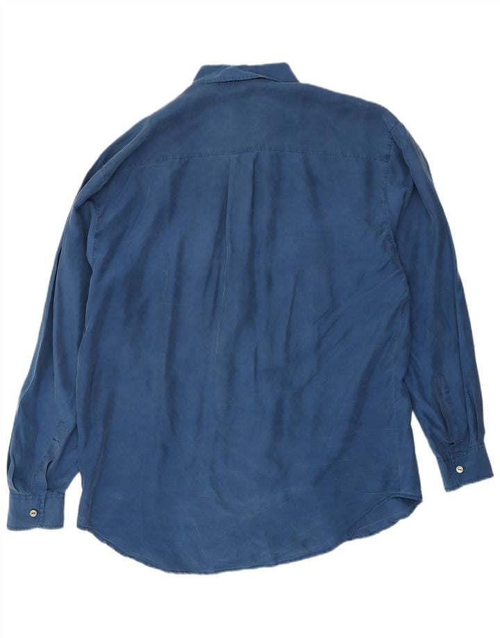 Camicia da uomo VINTAGE in seta blu medio
