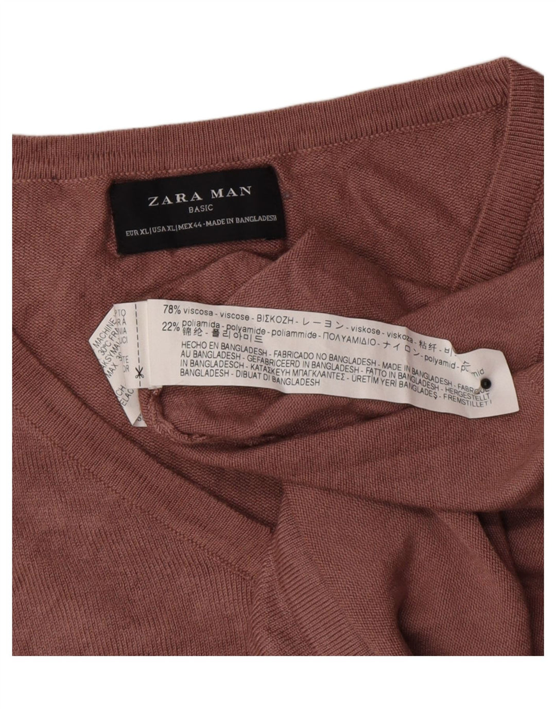 Maglione Zara da uomo con scollo a V XL rosa in viscosa