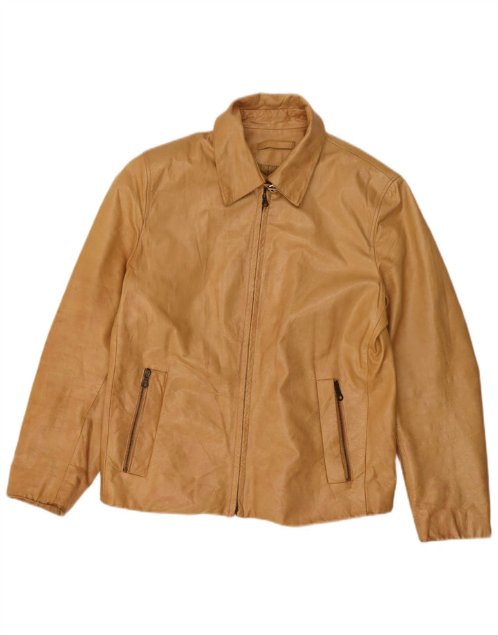 Giacca in pelle vintage da donna IT 46 grande in pelle beige