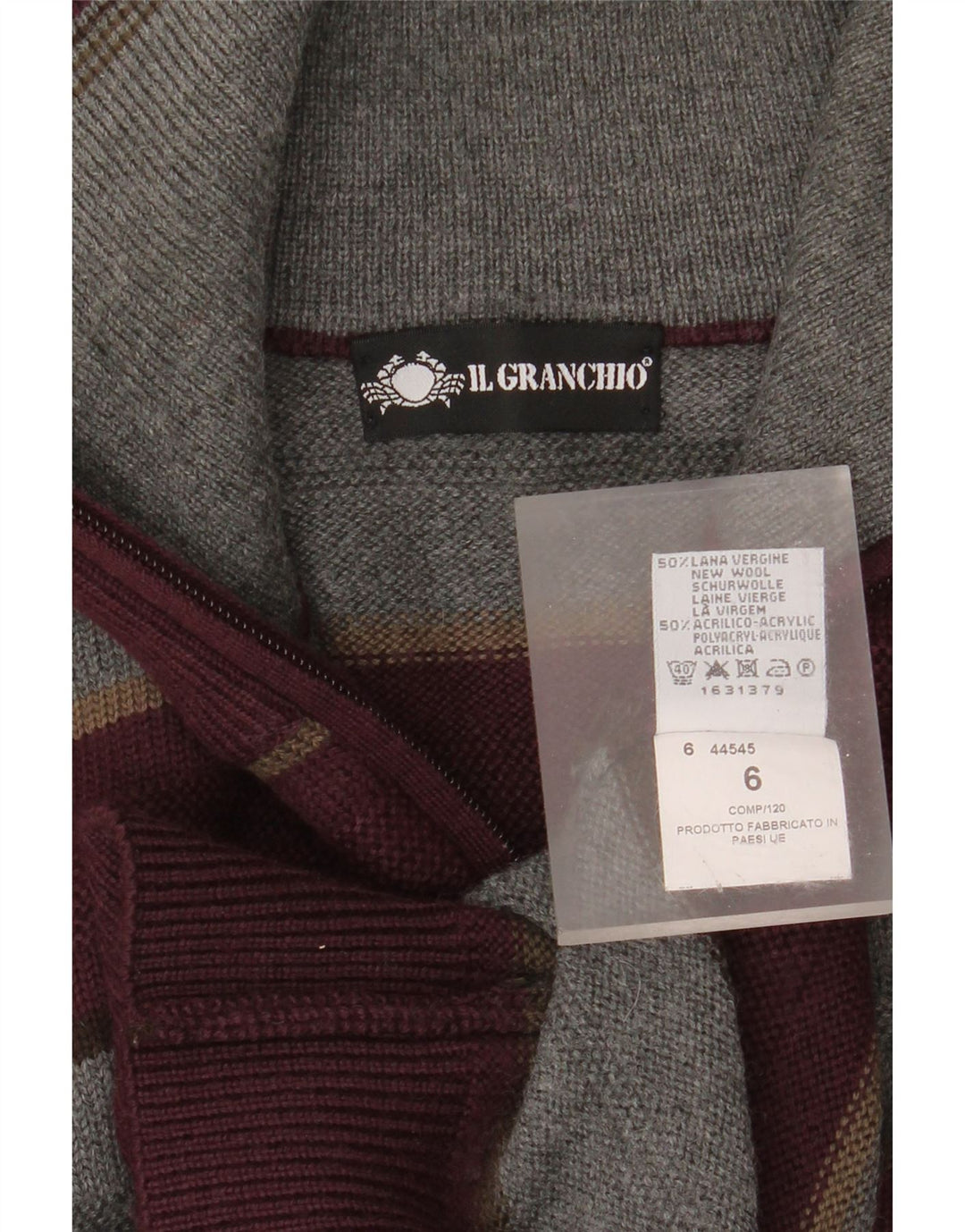 IL GRANCHIO Maglione da donna con collo con zip UK 18 XL a righe bordeaux