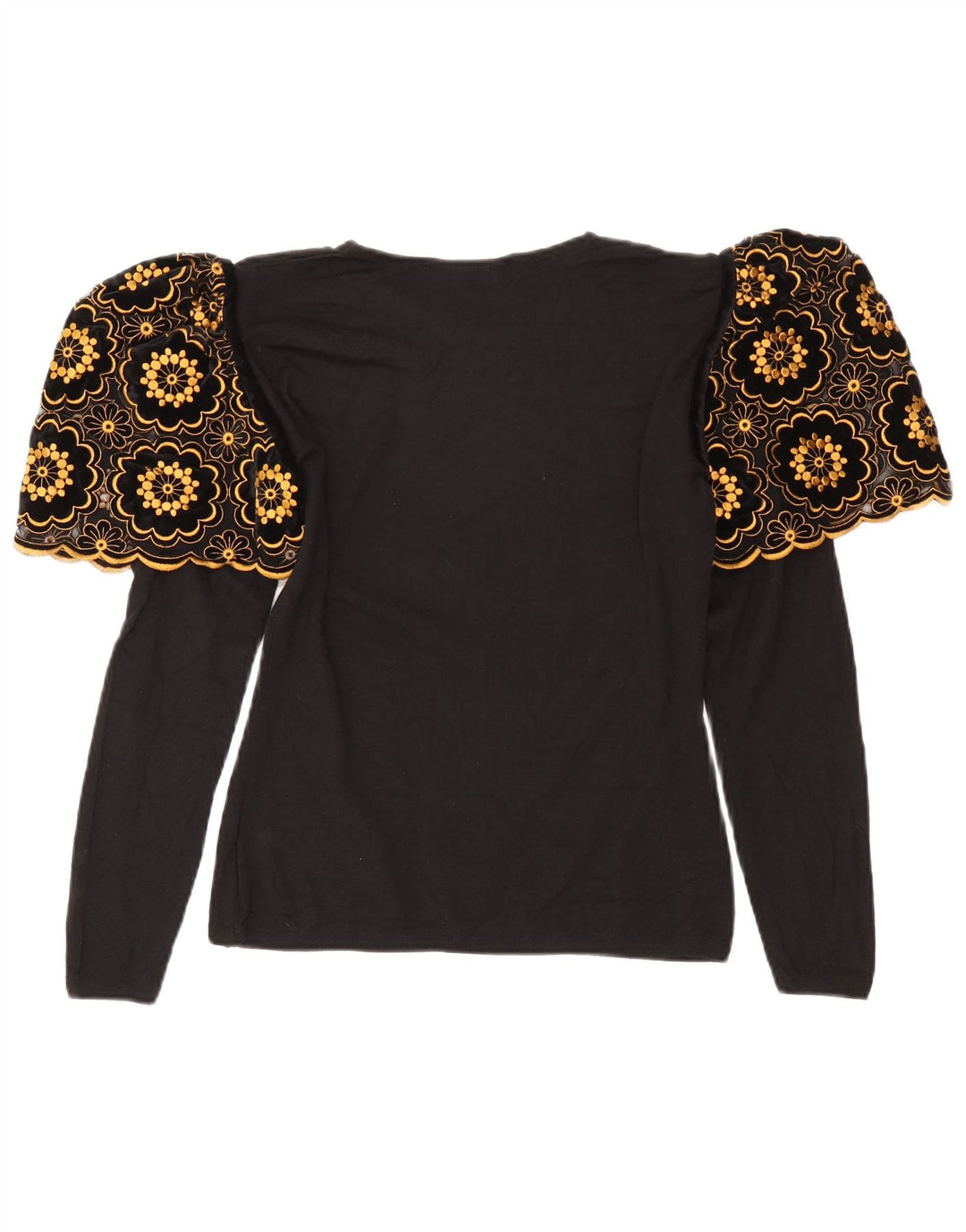 Top camicetta a maniche lunghe da donna vintage UK 12 medio nero floreale