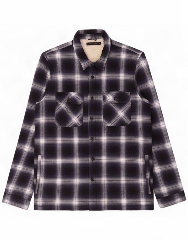 French Connection Mens Sherpa Flannel Shirt XL Navy Blue Plaid Classic