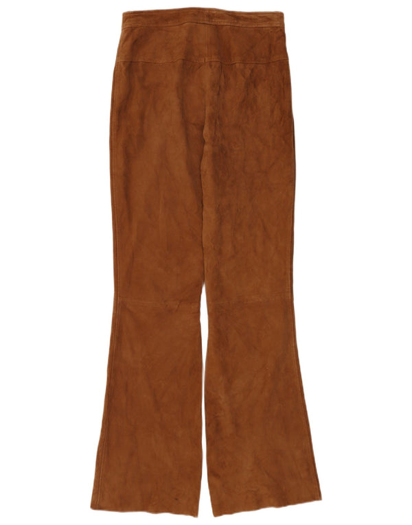 Pantaloni in pelle scamosciata svasata da donna Alba Moda UK 10 piccoli W26 L32 in pelle marrone