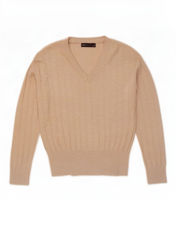 Maglione con scollo a V da donna Marks & Spencer UK 10 Small Beige Viscosa