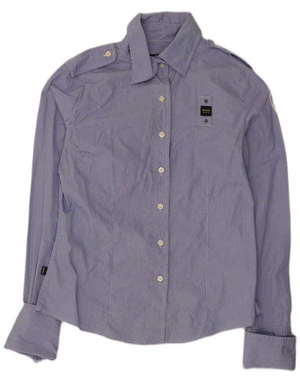 Camicia formale militare da donna Blauer UK 16 grande cotone gessato blu