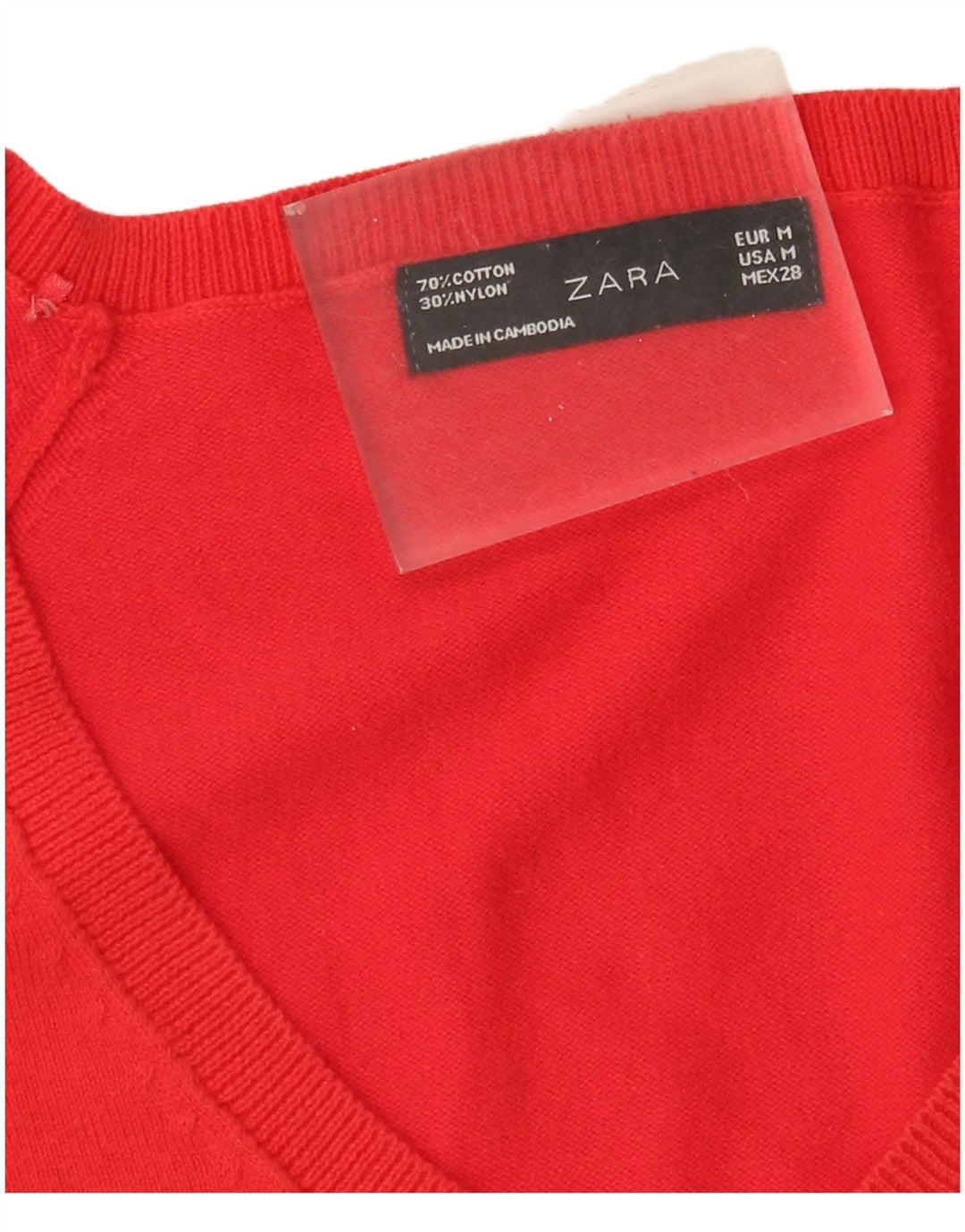 Maglione maglione con scollo a V da donna Zara UK 12 cotone rosso medio