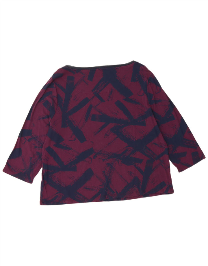MARKS & SPENCER Top da donna manica 3/4 UK 18 XL viscosa geometrica viola