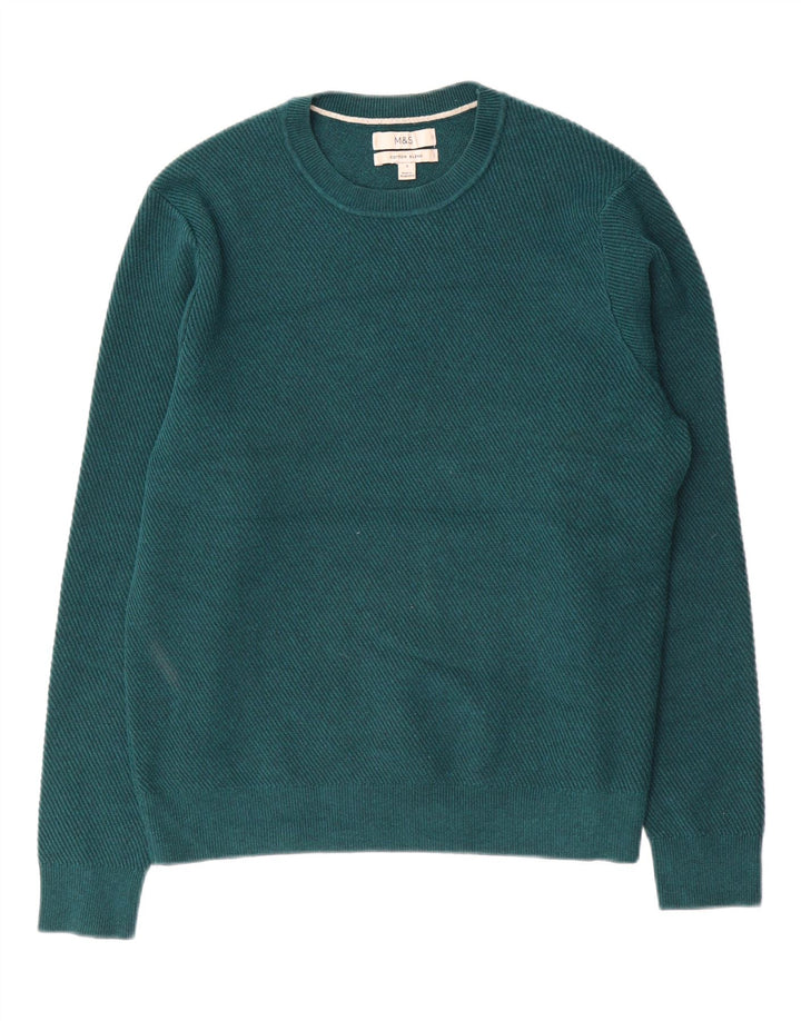 Maglione maglione girocollo da uomo Marks & Spencer piccolo cotone verde
