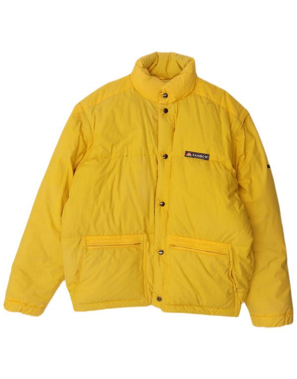 Giacca da sci imbottita con cappuccio da uomo Rainbow UK 40 grande cotone giallo