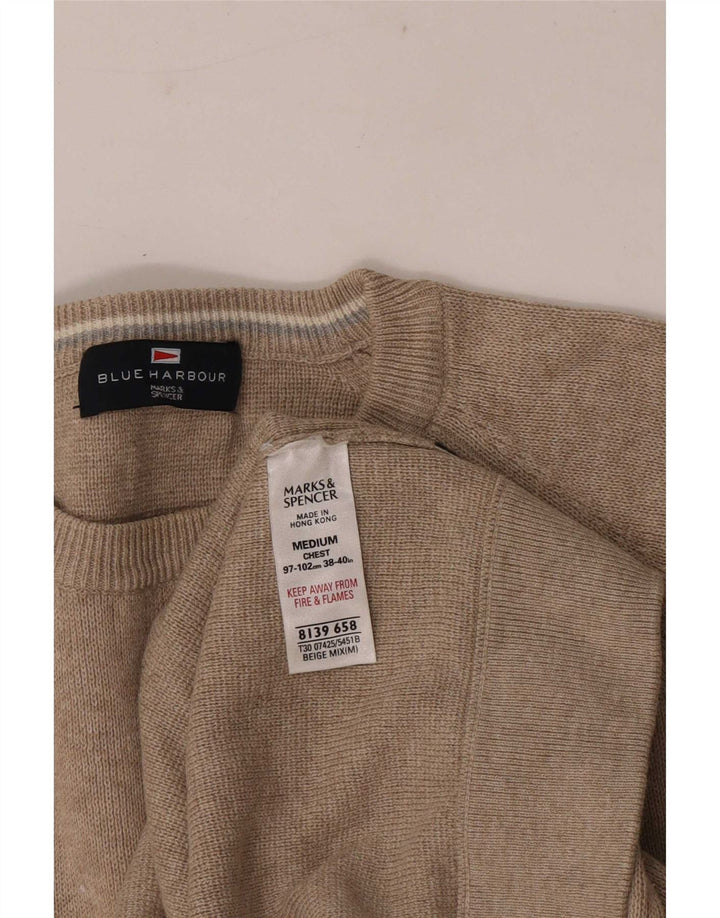 Maglione maglione girocollo da uomo Marks & Spencer blu Harbour beige medio
