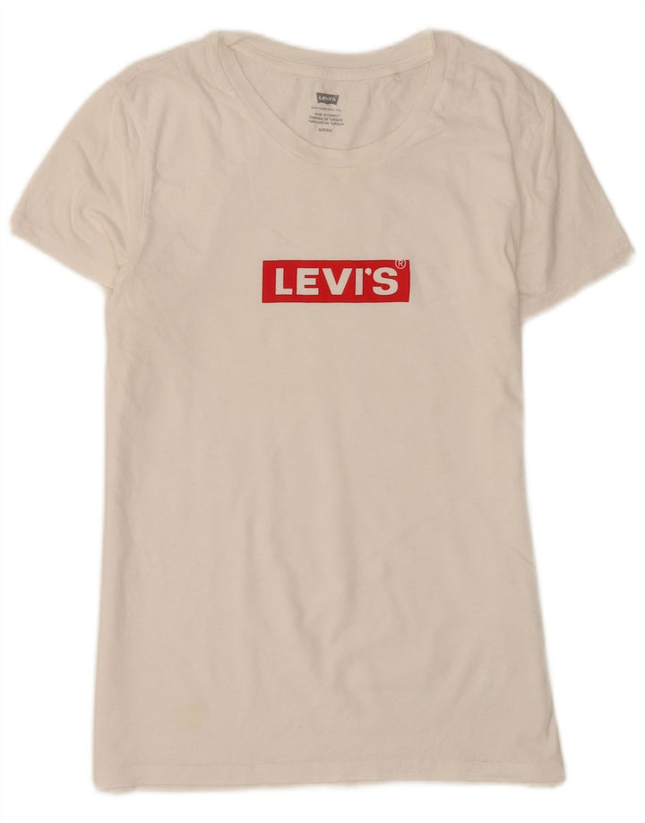 T-shirt grafica da donna Levi's Top UK 8 Small in cotone bianco