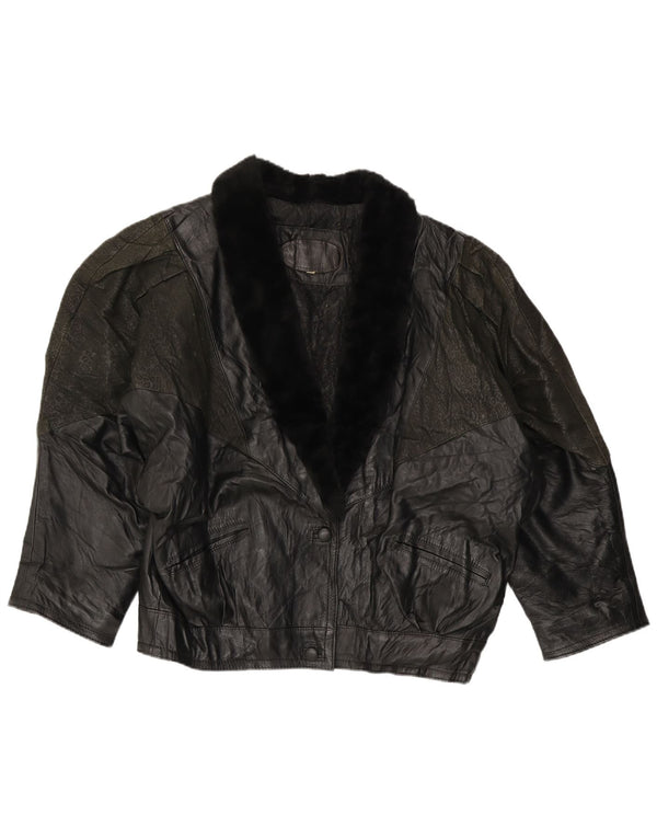 Giacca in pelle oversize da donna M.G UK 18 XL nera con stampa animalier