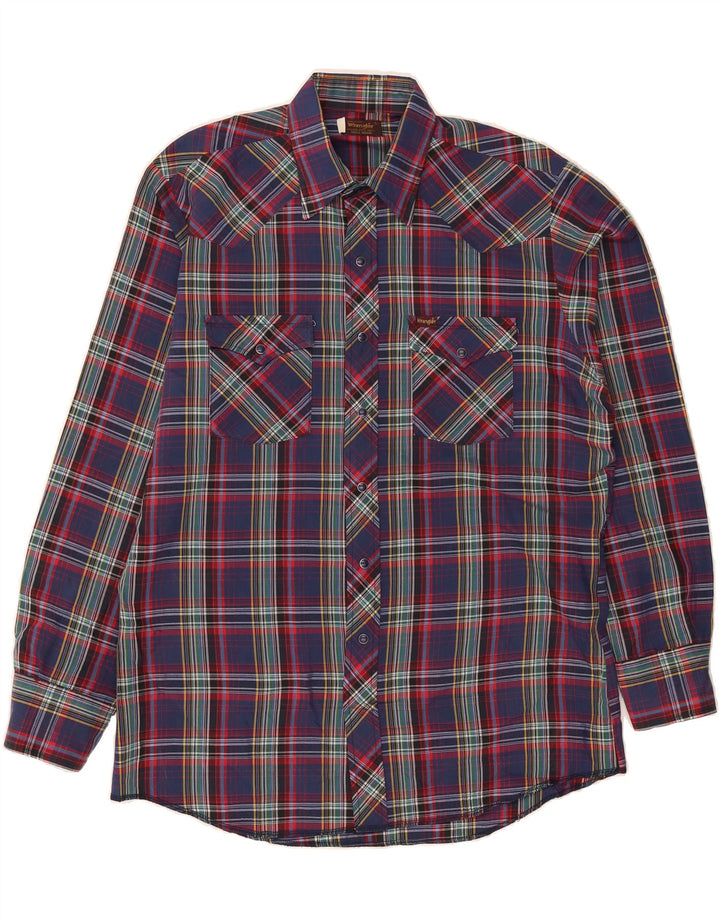 WRANGLER Mens Tall Shirt Large Navy Blue Check Polyester Vintage Wrangler and Second-Hand Wrangler from Messina Hembry 