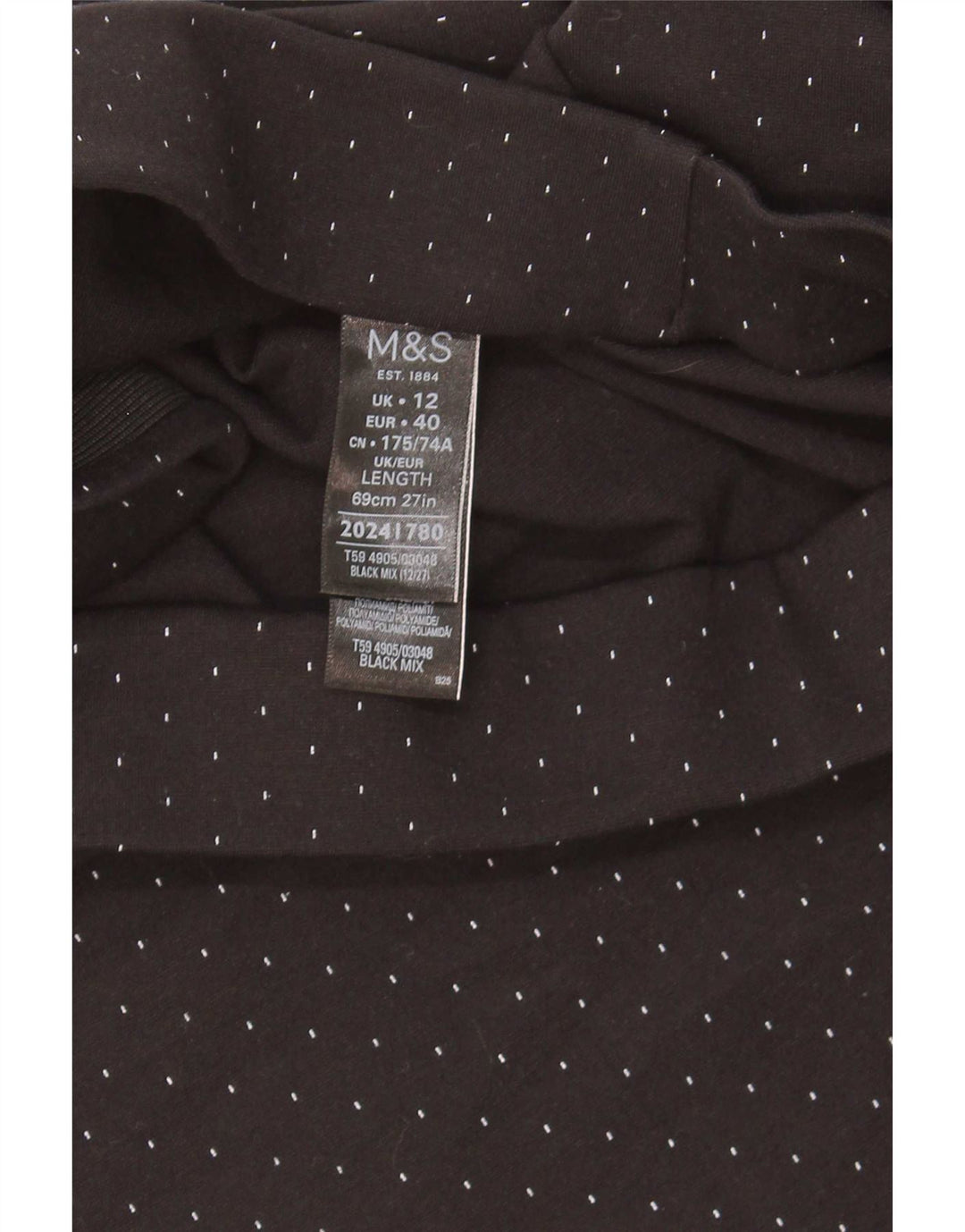 Gonna a tubino da donna Marks & Spencer UK 12 media W30 viscosa maculata nera