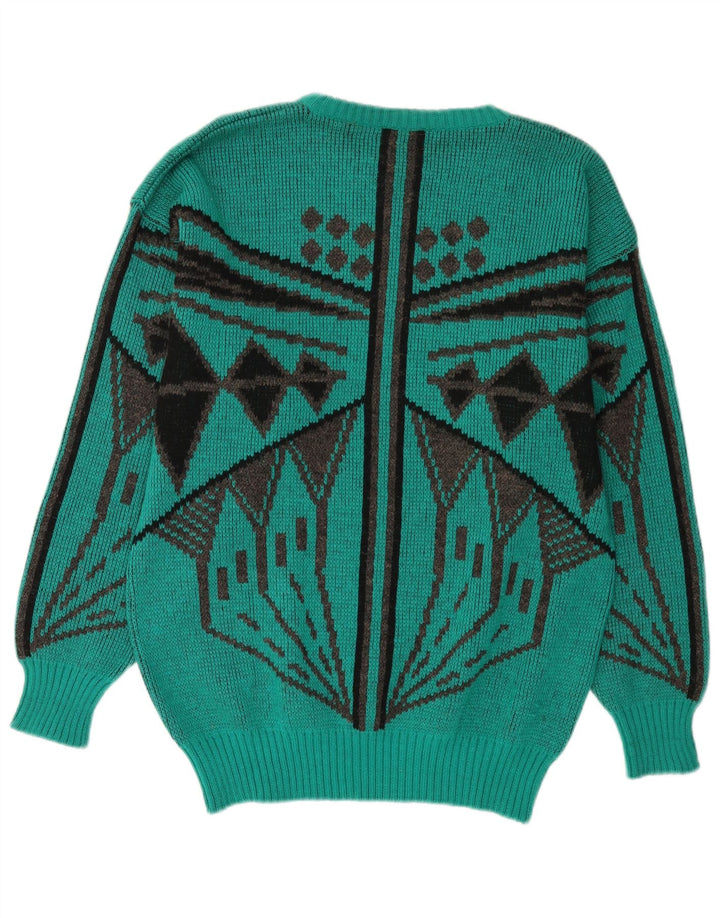 Maglione maglione girocollo da donna vintage IT 54 Lana geometrica verde grande