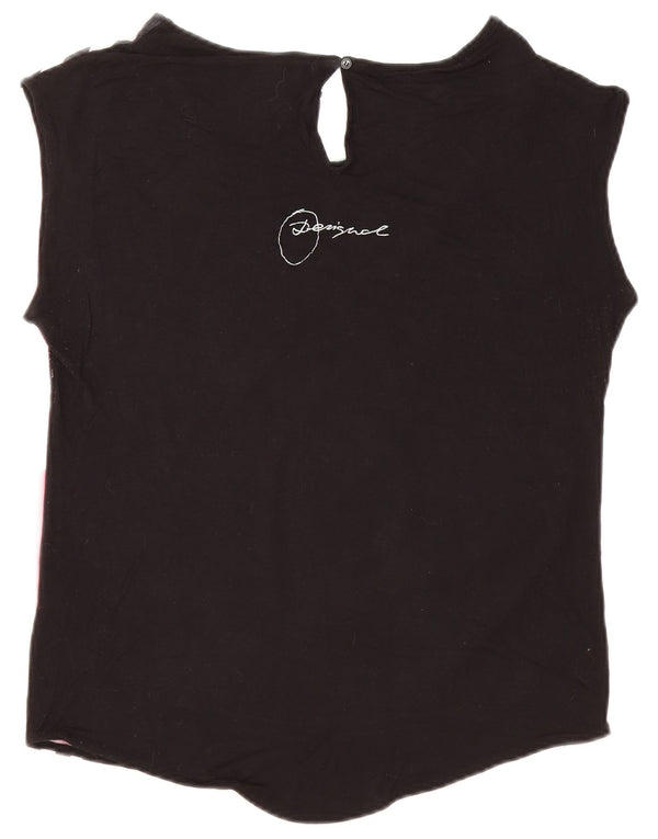 Desigual T-shirt grafica oversize da donna Top UK 10 Small nera in viscosa