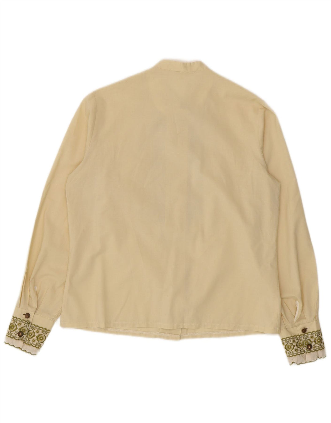 Camicetta vintage da donna con volant sul davanti, taglia UK 14, media, bianco sporco, floreale