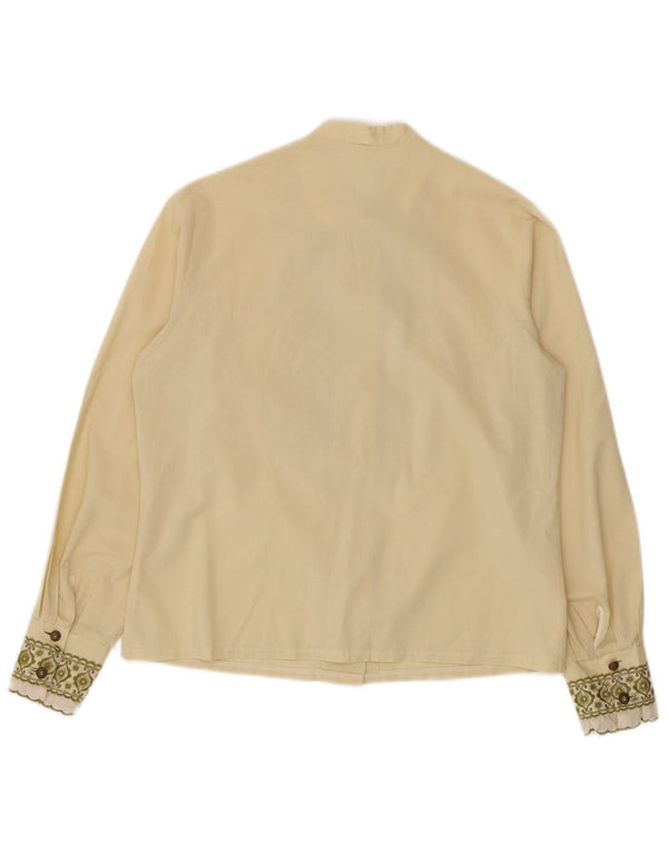 Camicetta vintage da donna con volant sul davanti, taglia UK 14, media, bianco sporco, floreale