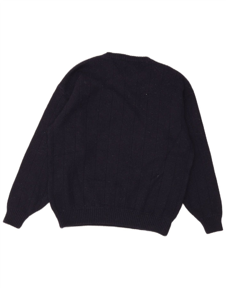 Maglione maglione girocollo da uomo vintage blu navy medio