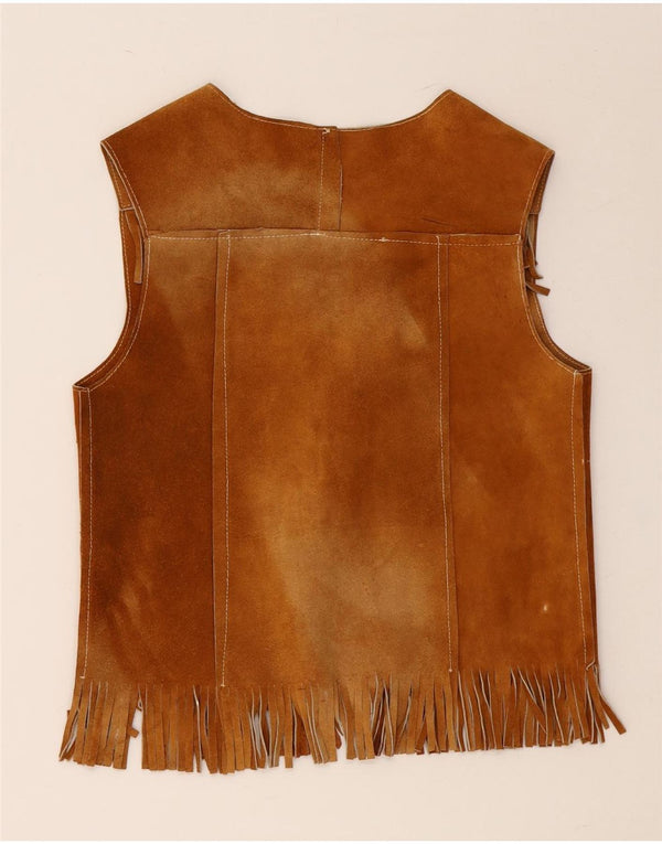 VINTAGE Womens Suede Waistcoat UK 10 Small Brown