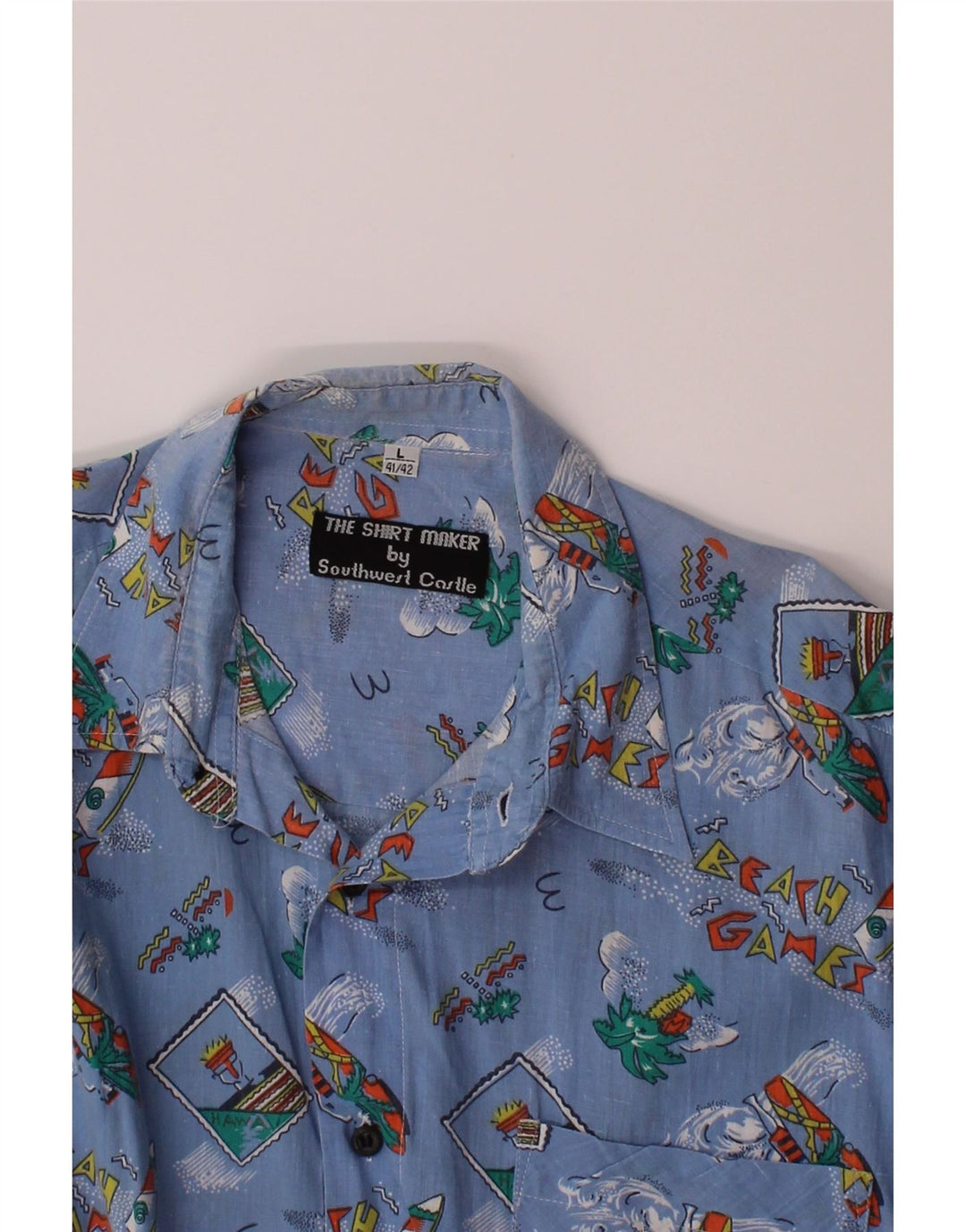 VINTAGE Mens Abstract Pattern Shirt Size 41 /42 Large Blue Beach Vintage Vintage and Second-Hand Vintage from Messina Hembry 