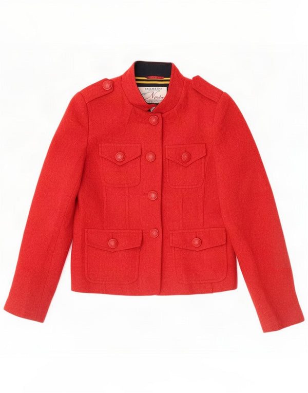 Ness Giacca blazer militare a 4 bottoni da donna UK 10 Small Red Wool