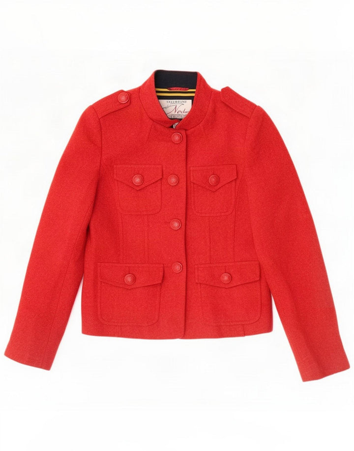 Ness Giacca blazer militare a 4 bottoni da donna UK 10 Small Red Wool