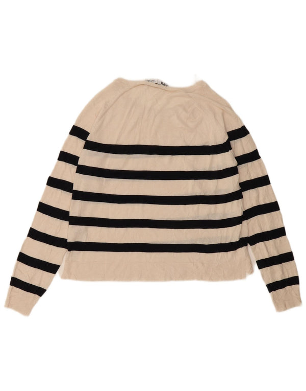 Zara Womens Boat Neck Jumper Sweater UK 10 Small Off White Striped Viscose