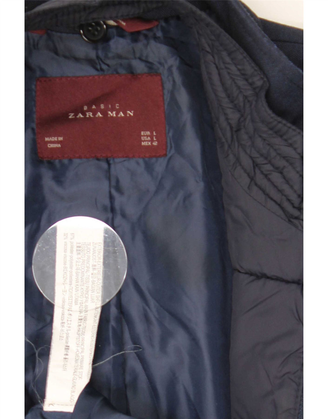 Giacca blazer da uomo a 4 bottoni Zara UK 40 grande poliestere blu navy