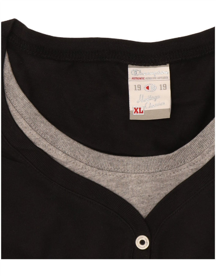 CHAMPION Top da donna con grafica Heritage Classics a maniche lunghe UK 18 XL Nero