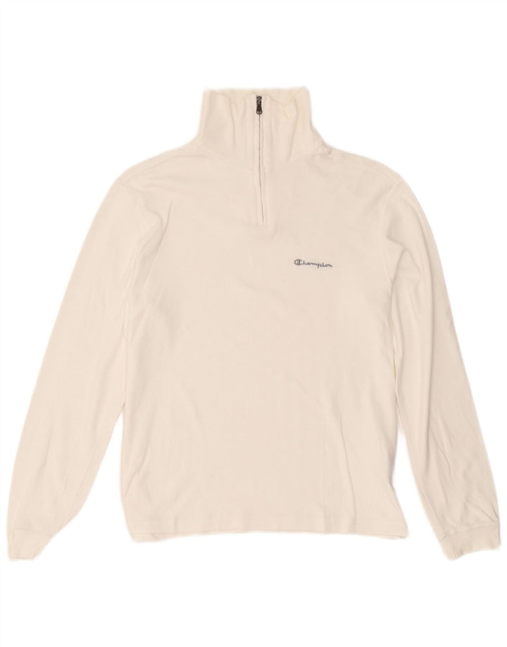 Top da donna con zip e collo Champion, manica lunga, UK 14, cotone bianco medio