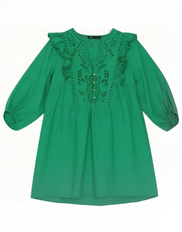 Abito a tunica con maniche a 3/4 da donna Zara UK 12 Cotone verde medio