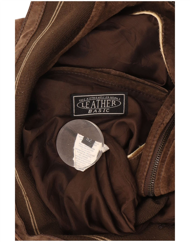 Giubbotto bomber basic da uomo in pelle scamosciata IT 52 XL in pelle marrone