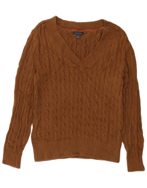 TOMMY HILFIGER Maglione da donna con scollo a V UK 12 Cotone marrone medio