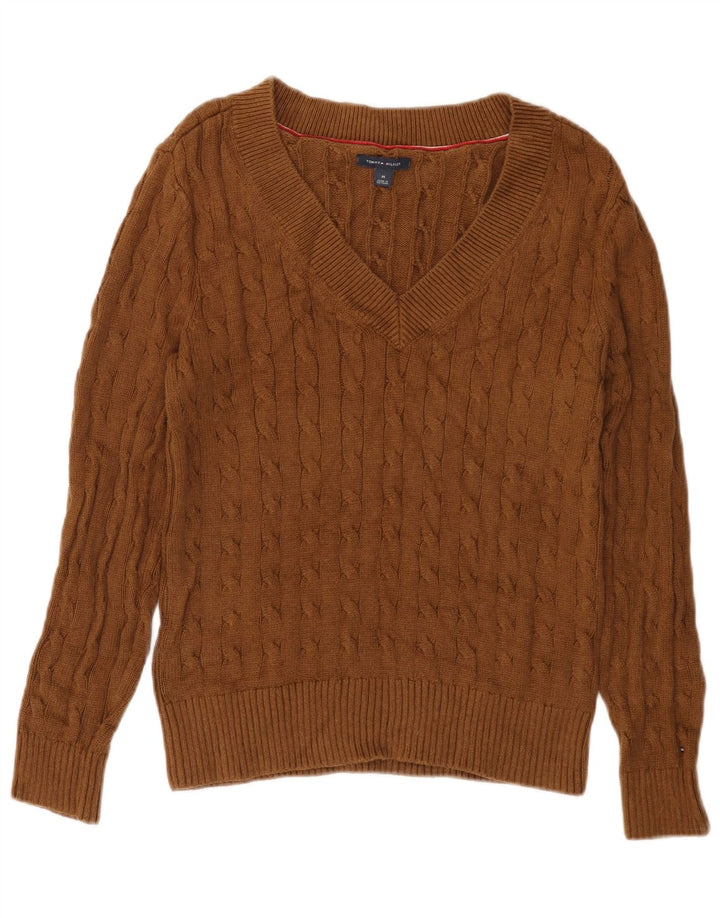 TOMMY HILFIGER Maglione da donna con scollo a V UK 12 Cotone marrone medio