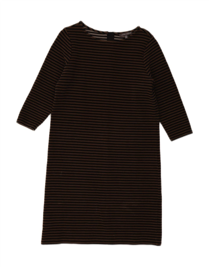 LAURA ASHLEY Abito da donna a trapezio con maniche a 3/4 UK 12 A righe beige medio