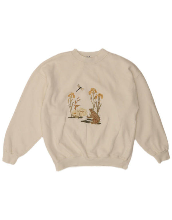 Maglione maglione girocollo da donna ACORN UK 16 grande acrilico bianco