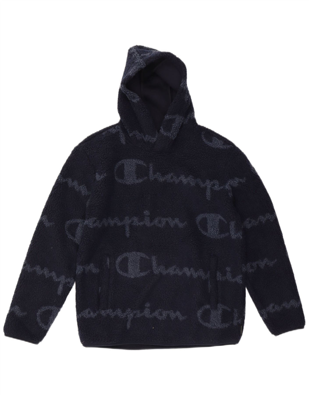 Maglione in pile con cappuccio grafico da uomo Champion medio poliestere blu navy