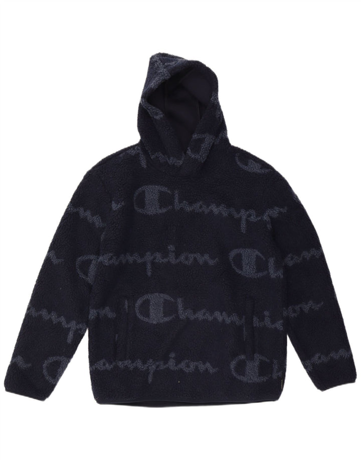 Maglione in pile con cappuccio grafico da uomo Champion medio poliestere blu navy