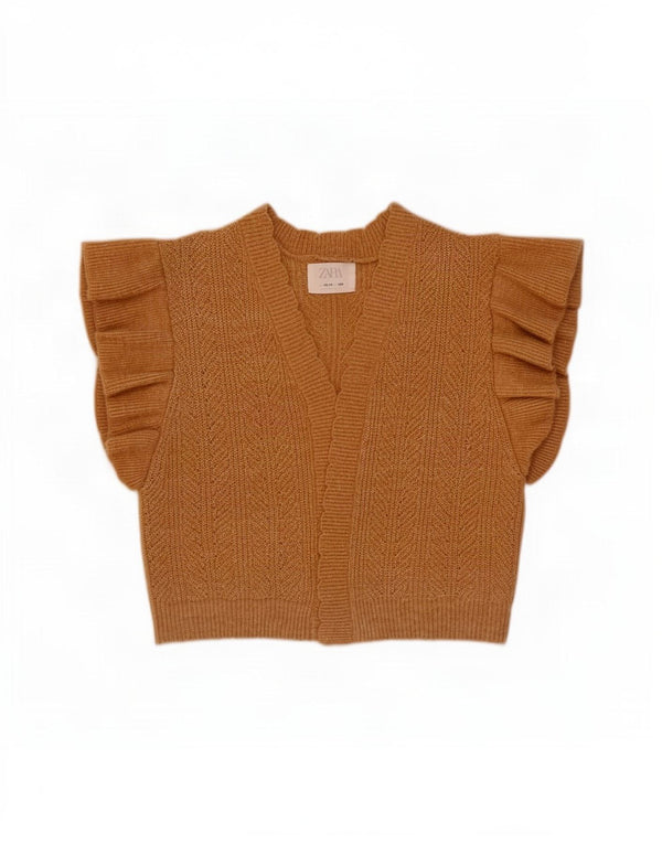Maglione cardigan aperto a maniche corte per ragazze Zara 13-14 anni in poliestere marrone