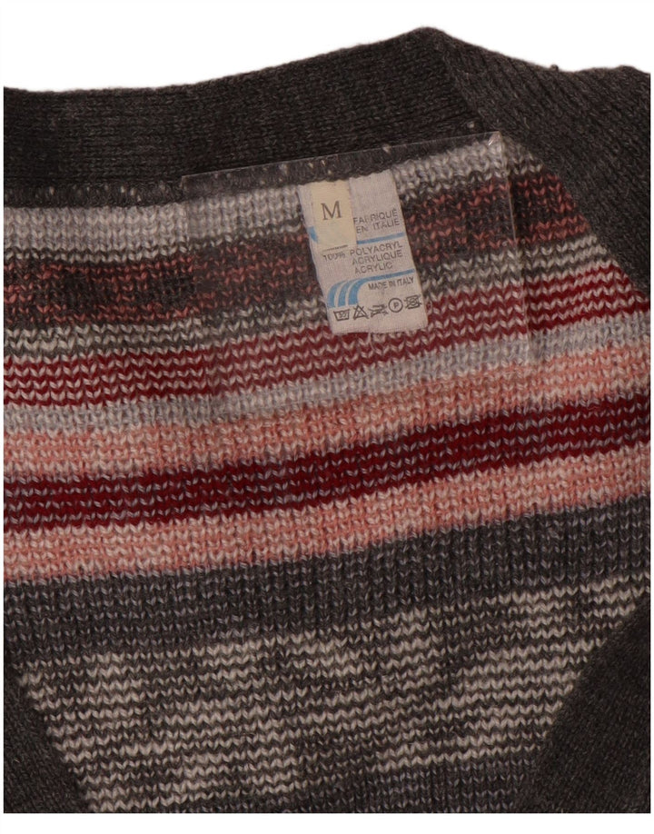 Maglione cardigan oversize da donna vintage UK 14 Acrilico a strisce grigio medio