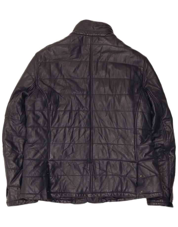 Giacca in pelle bomber da donna Desiree UK 18 XL in pelle blu navy