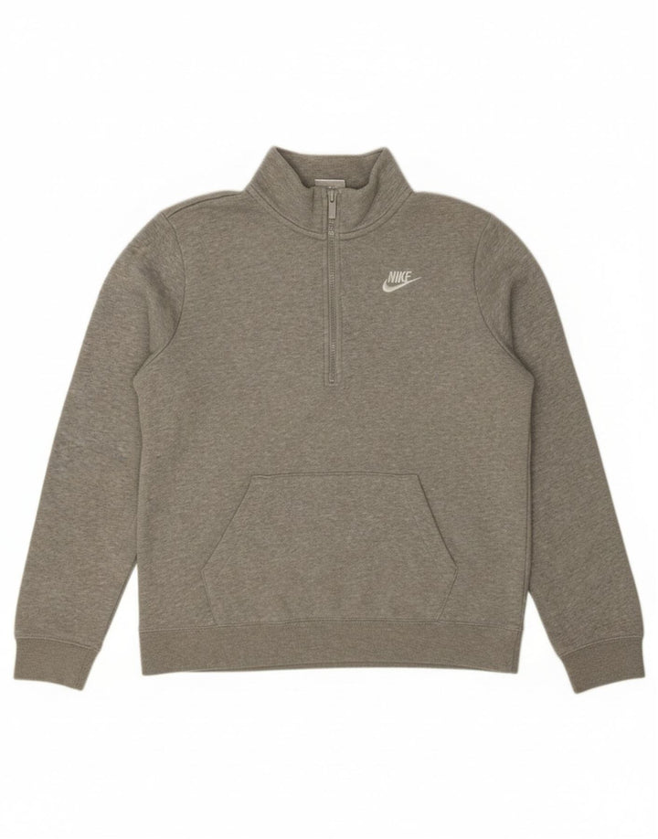 Felpa da donna oversize con collo e zip Nike, maglione, UK 10, piccola, grigia chiazzata