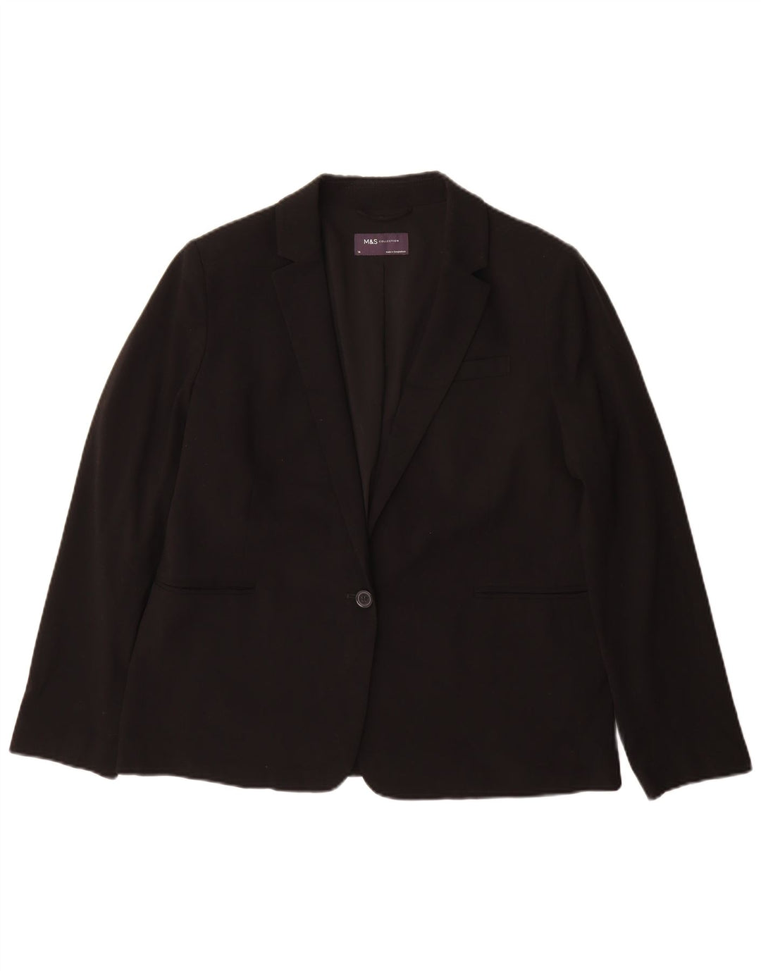 Giacca blazer a 1 bottone Marks & Spencer da donna UK 14 grande poliestere nero