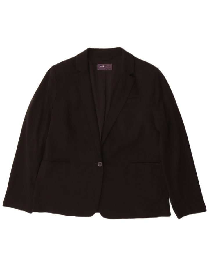 Giacca blazer a 1 bottone Marks & Spencer da donna UK 14 grande poliestere nero